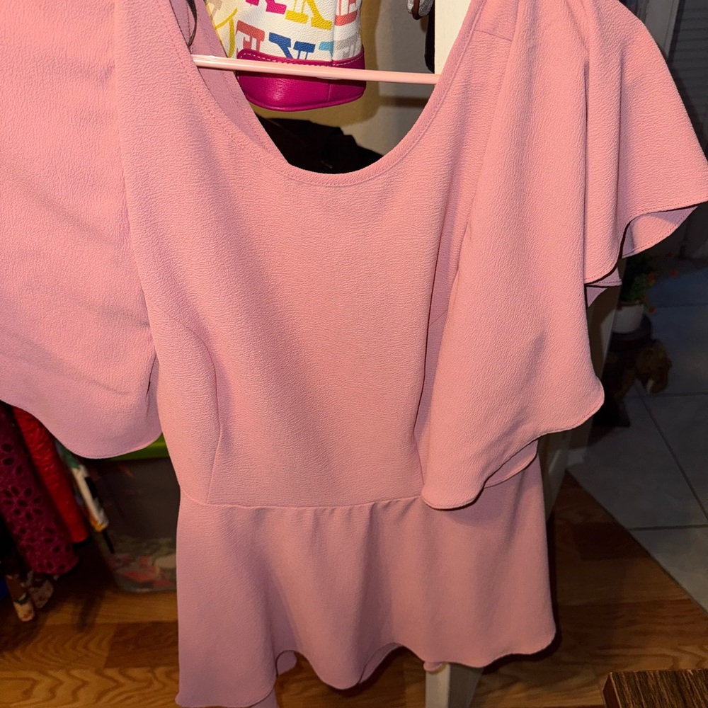 Pink Ruffle Sleeve Blouse